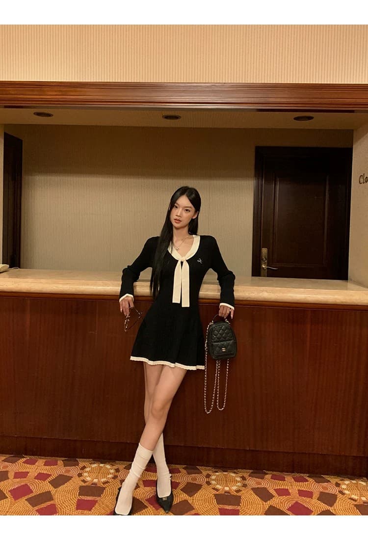 레드 맨 큐레이터 소매 여성 드레스 가을 자이언트 잘 생긴 ~ 중 프랑스식 검정색 관대 한 점잖은 아름다운 페이크 레이어드 치마 상세 이미지 12