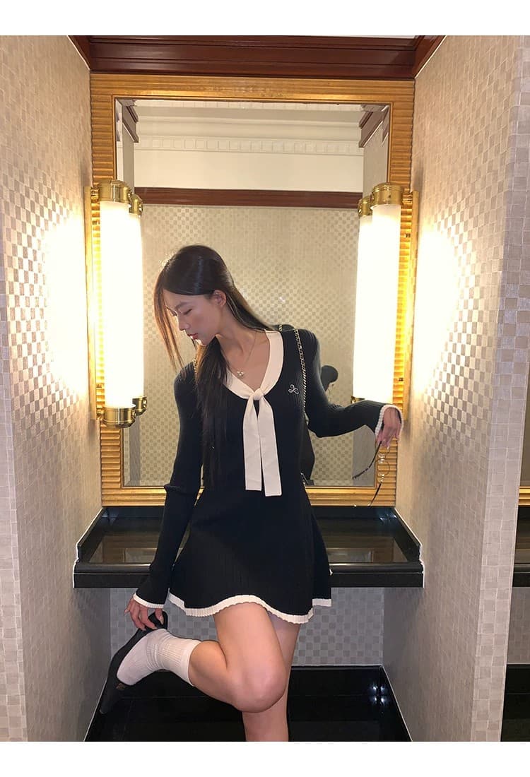 레드 맨 큐레이터 소매 여성 드레스 가을 자이언트 잘 생긴 ~ 중 프랑스식 검정색 관대 한 점잖은 아름다운 페이크 레이어드 치마 상세 이미지 16
