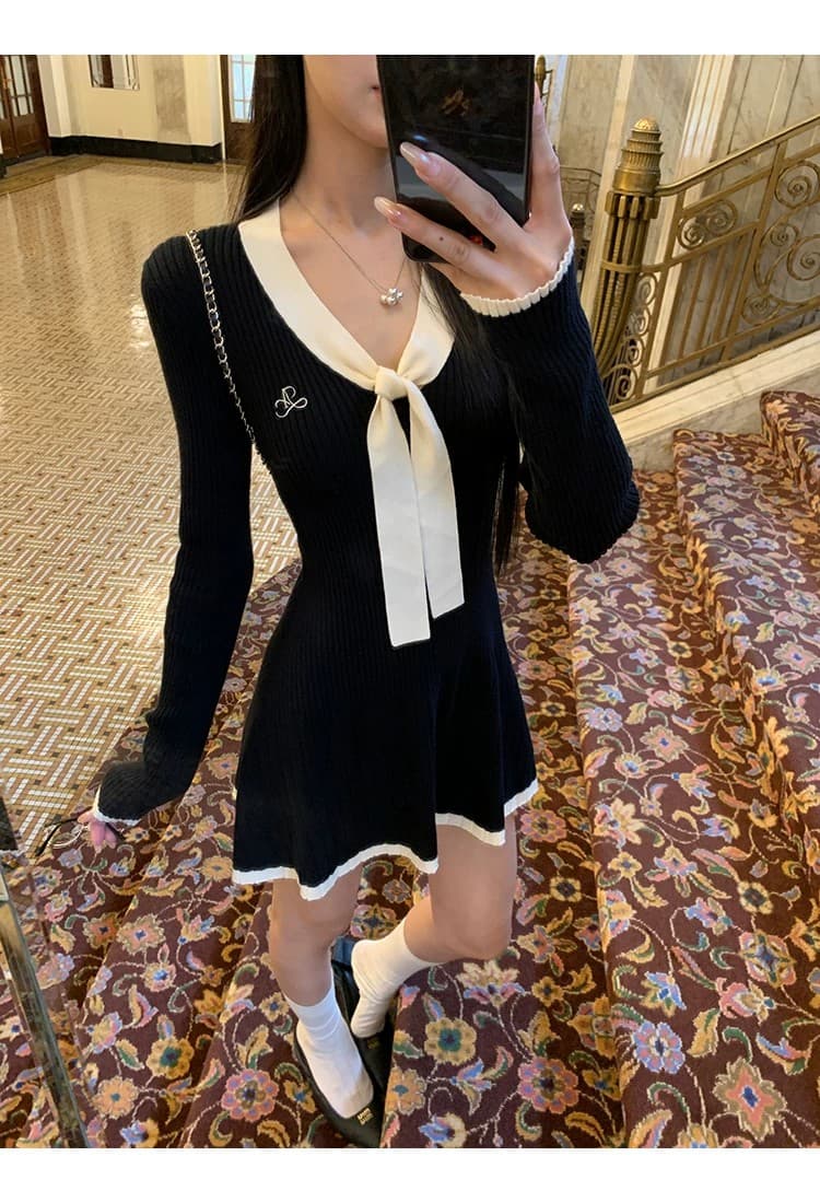 레드 맨 큐레이터 소매 여성 드레스 가을 자이언트 잘 생긴 ~ 중 프랑스식 검정색 관대 한 점잖은 아름다운 페이크 레이어드 치마 상세 이미지 17