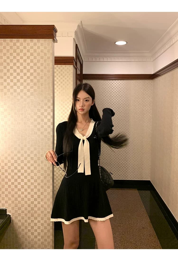 레드 맨 큐레이터 소매 여성 드레스 가을 자이언트 잘 생긴 ~ 중 프랑스식 검정색 관대 한 점잖은 아름다운 페이크 레이어드 치마 상세 이미지 20