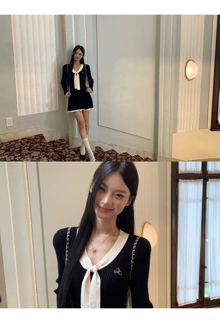 레드 맨 큐레이터 소매 여성 드레스 가을 자이언트 잘 생긴 ~ 중 프랑스식 검정색 관대 한 점잖은 아름다운 페이크 레이어드 치마 상세 이미지 21