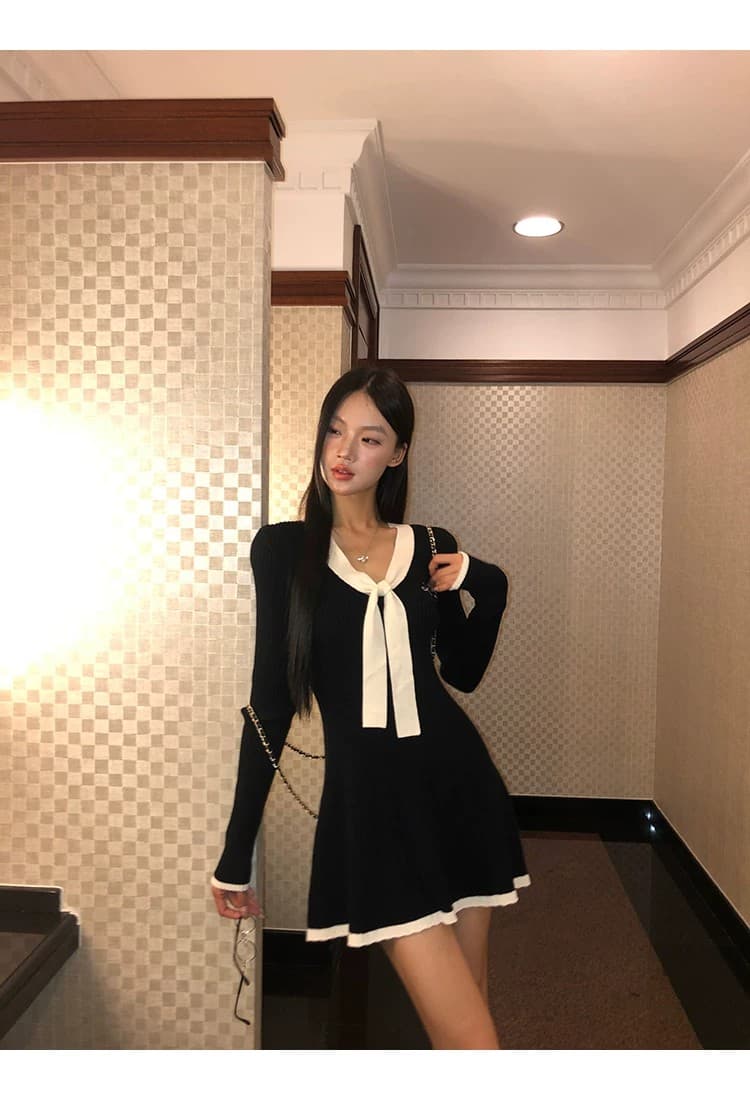 레드 맨 큐레이터 소매 여성 드레스 가을 자이언트 잘 생긴 ~ 중 프랑스식 검정색 관대 한 점잖은 아름다운 페이크 레이어드 치마 상세 이미지 23