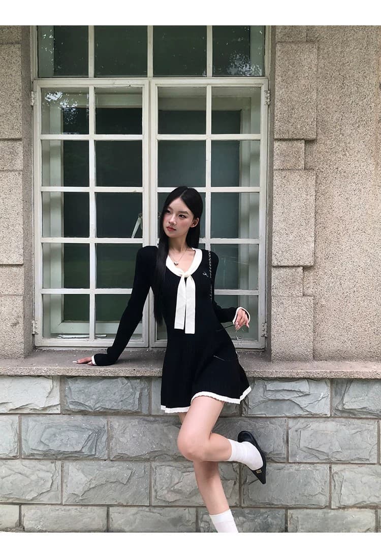 레드 맨 큐레이터 소매 여성 드레스 가을 자이언트 잘 생긴 ~ 중 프랑스식 검정색 관대 한 점잖은 아름다운 페이크 레이어드 치마 상세 이미지 25
