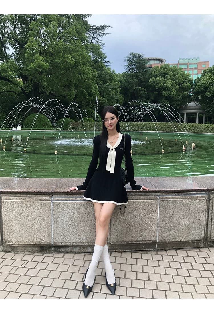 레드 맨 큐레이터 소매 여성 드레스 가을 자이언트 잘 생긴 ~ 중 프랑스식 검정색 관대 한 점잖은 아름다운 페이크 레이어드 치마 상세 이미지 26