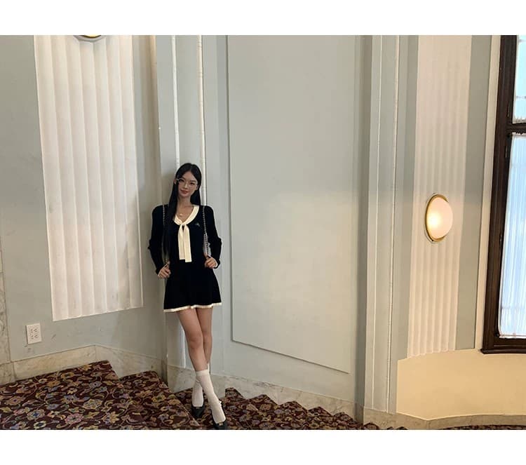 레드 맨 큐레이터 소매 여성 드레스 가을 자이언트 잘 생긴 ~ 중 프랑스식 검정색 관대 한 점잖은 아름다운 페이크 레이어드 치마 상세 이미지 27