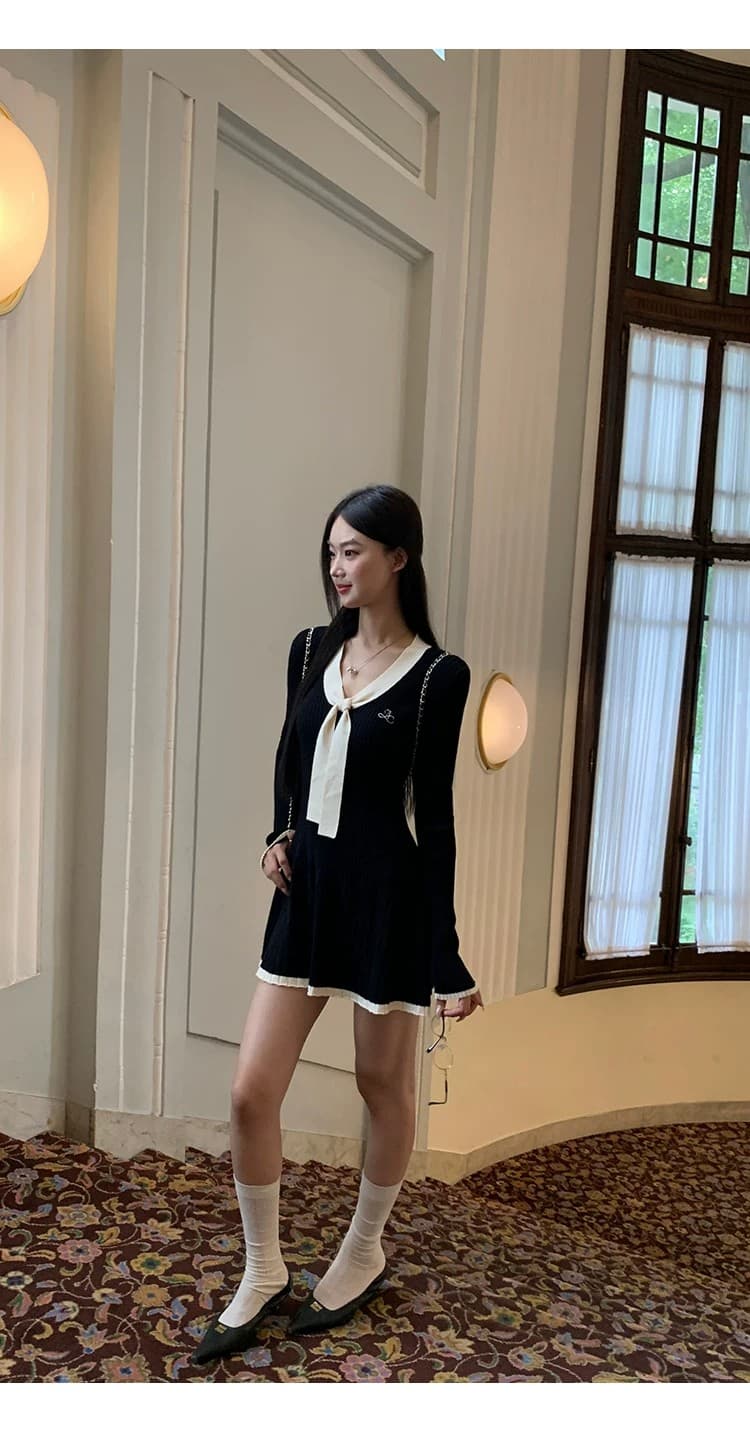 레드 맨 큐레이터 소매 여성 드레스 가을 자이언트 잘 생긴 ~ 중 프랑스식 검정색 관대 한 점잖은 아름다운 페이크 레이어드 치마 상세 이미지 29