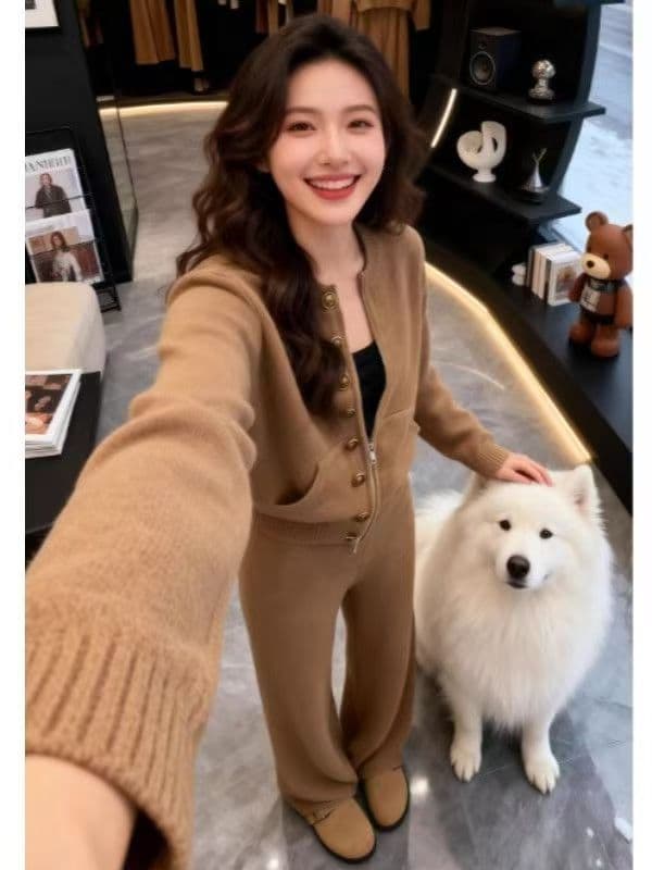 2026 가을 겨울 한 부서 레트로 패션 니트 스웨터 캐주얼 바지 투피스 슈트 품격 전체 집합 ootd 착용 가져 가라. 상세 이미지 9