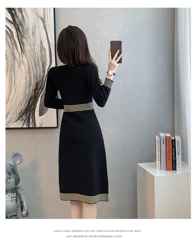 2026 년 가을 고급 센스 레트로 품격 검정색 긴팔 니트 여성 드레스 새로운 허리 수축 슬림해 보이는 기본 스커트 상세 이미지 15