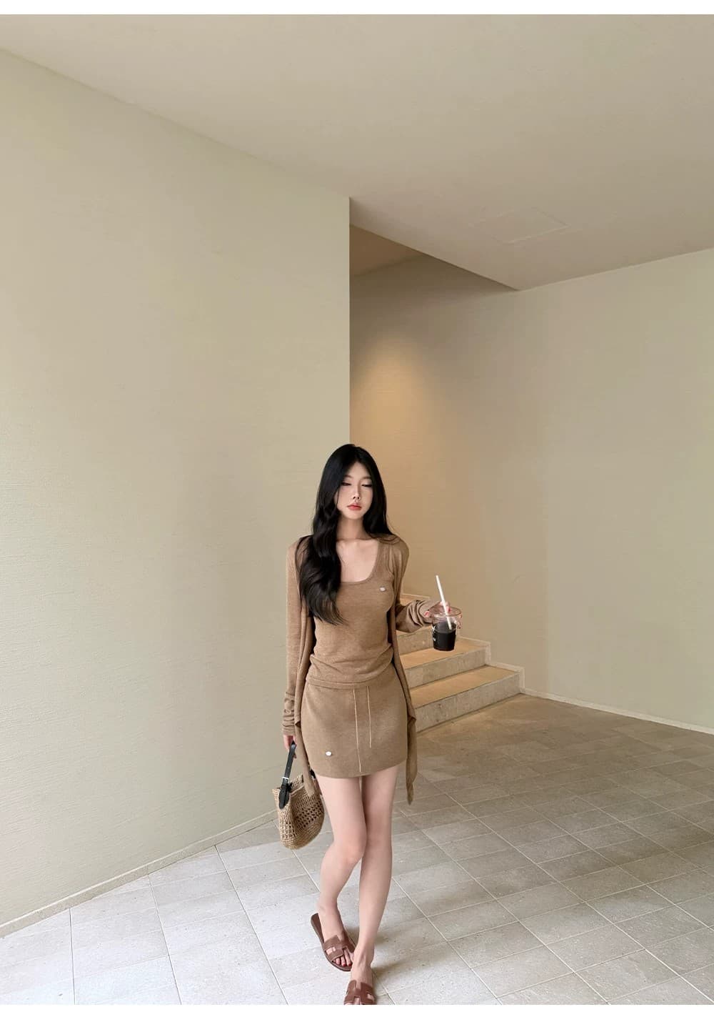 2026 년 라이 경기 서울 아마 삼색 모직물 세트 여성 봄 여름 가을 니트 오픈 가디건 조끼 반 스커트 3종 세트 상세 이미지 21