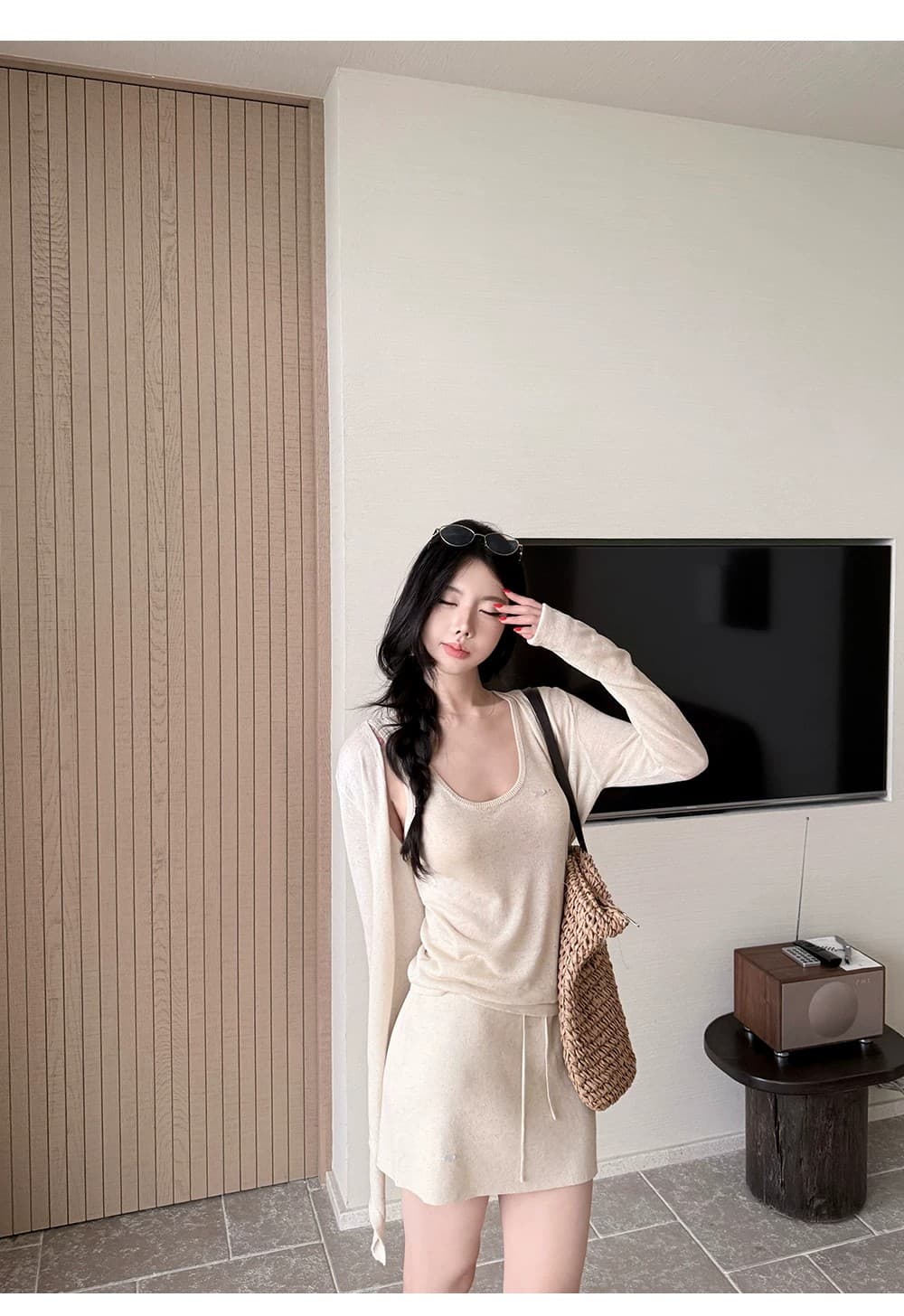 2026 년 라이 경기 서울 아마 삼색 모직물 세트 여성 봄 여름 가을 니트 오픈 가디건 조끼 반 스커트 3종 세트 상세 이미지 22