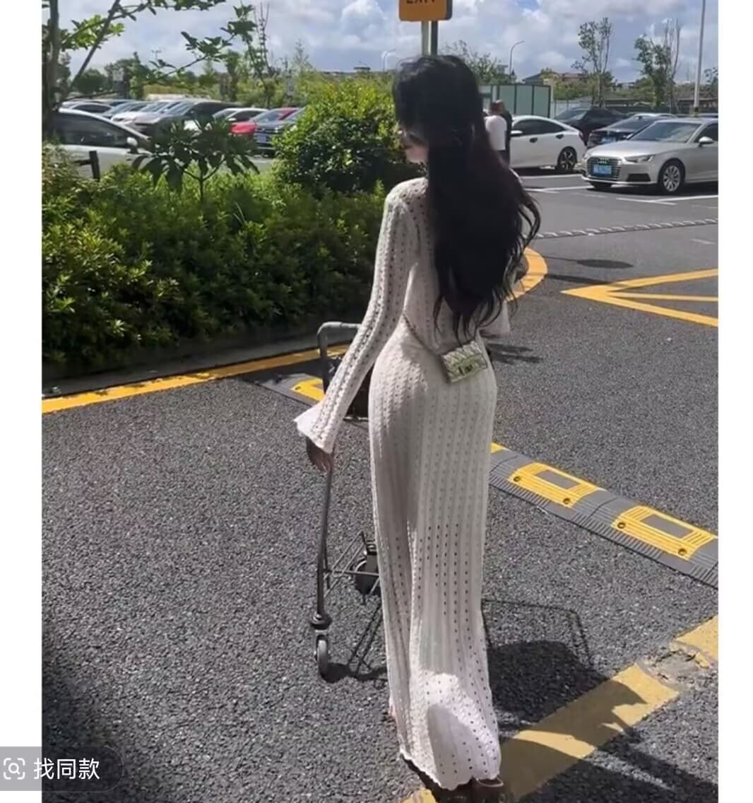 2026 이른 가을 새로운 프랑스식 고급 센스 몸매 가꾸기 홀로우 아웃 라운드 넥 긴팔 맨위 품격 하이웨이스트 슬림해 보이는 반신 스커트 상세 이미지 3