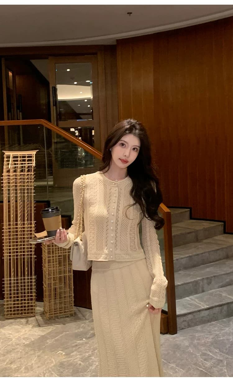 군 합계 矜贵 히로인 프랑스식 털 셔츠 반신 스커트 패션 세트 여성 천 골드 명문 여성 바람 투피스 세트 새로운 상세 이미지 7