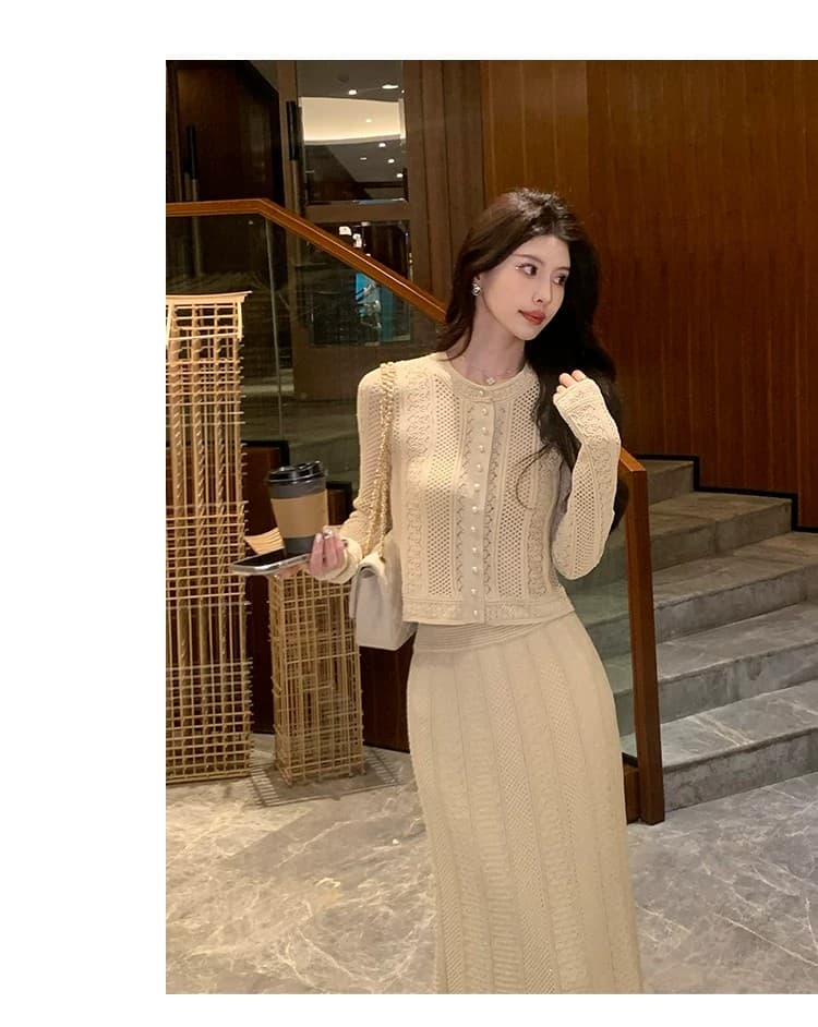군 합계 矜贵 히로인 프랑스식 털 셔츠 반신 스커트 패션 세트 여성 천 골드 명문 여성 바람 투피스 세트 새로운 상세 이미지 9