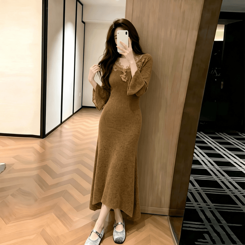 xxiiuu 모피 바람 숨는 장소 후아 겨울 인사이드 가져 가라. 기본 스커트 여성 레이스 조각 여성 드레스 니트 스웨터 치마