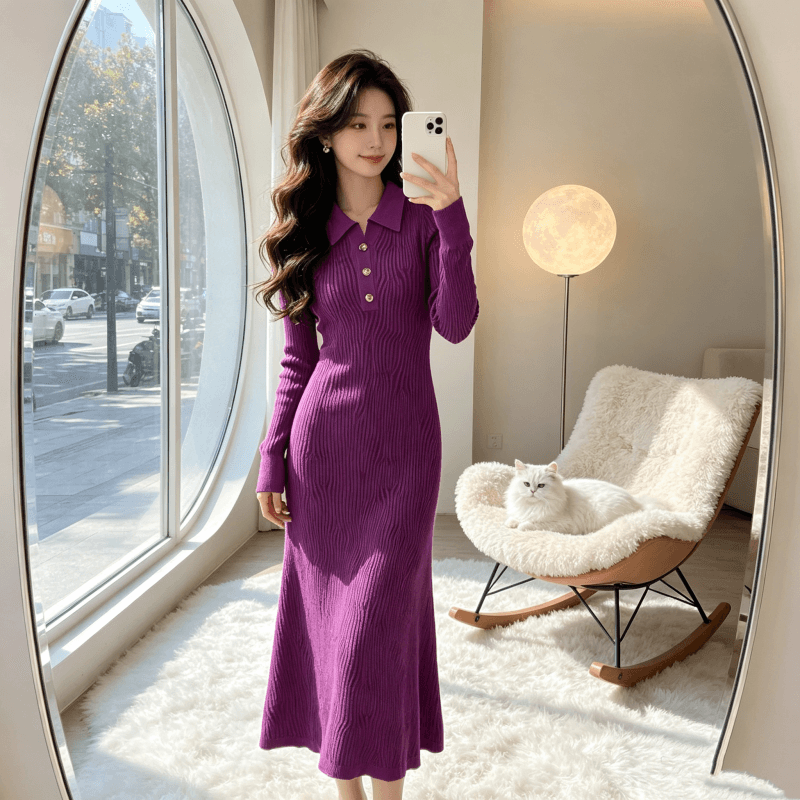 한 부서 작은 샤넬 스타일 품격 니트 드레스 2026 가을 겨울 새로운 다용도 로얄 자매 데이트 만나는 롱 스커트