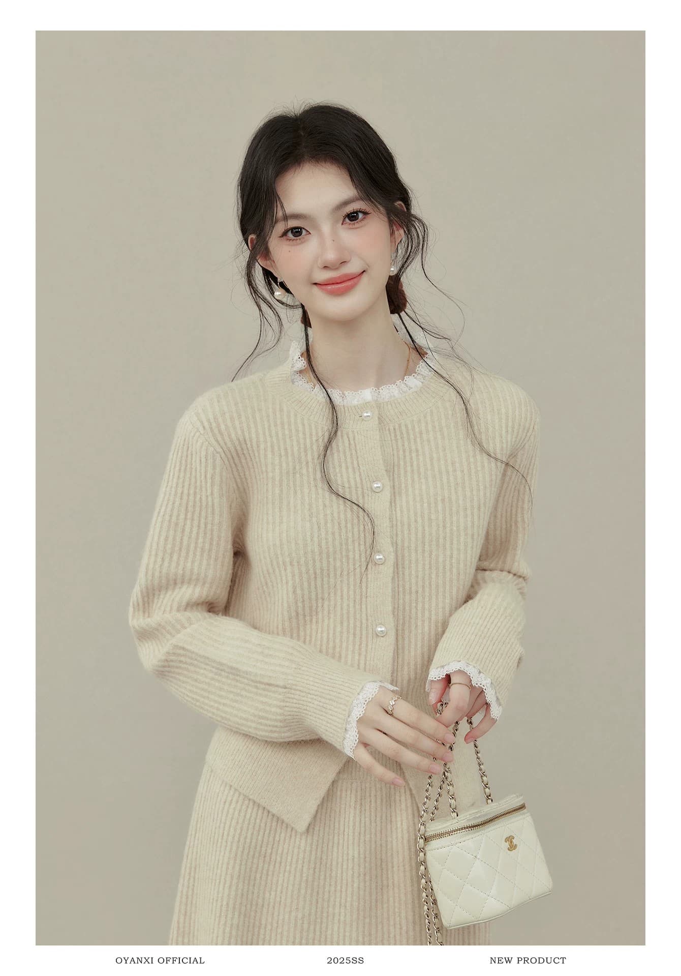 Ouyang 안녕하세요. 부드러운 가능성 2026 가을 겨울철 새로운 니트 오픈 가디건 스웨터 반신 스커트 투피스 슈트 여성 상세 이미지 11