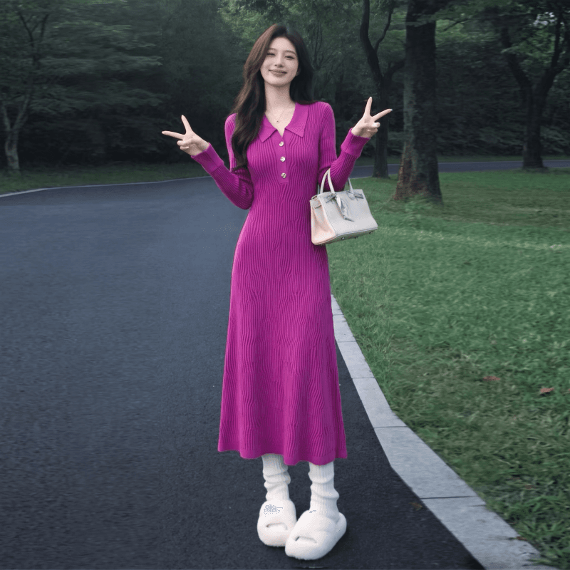 한 부서 작은 샤넬 스타일 품격 니트 드레스 2026 가을 겨울 새로운 다용도 로얄 자매 데이트 만나는 롱 스커트