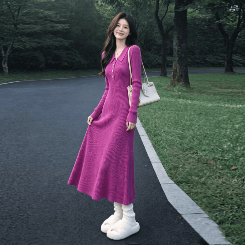 한 부서 작은 샤넬 스타일 품격 니트 드레스 2026 가을 겨울 새로운 다용도 로얄 자매 데이트 만나는 롱 스커트 상세 이미지 2