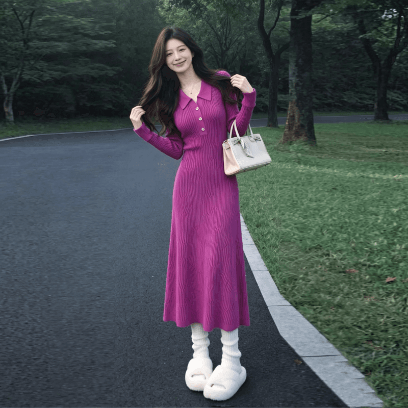 한 부서 작은 샤넬 스타일 품격 니트 드레스 2026 가을 겨울 새로운 다용도 로얄 자매 데이트 만나는 롱 스커트 상세 이미지 3