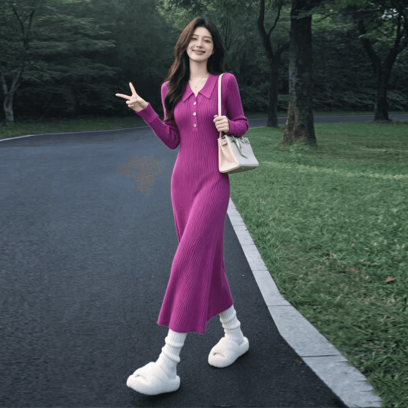 한 부서 작은 샤넬 스타일 품격 니트 드레스 2026 가을 겨울 새로운 다용도 로얄 자매 데이트 만나는 롱 스커트 상세 이미지 5