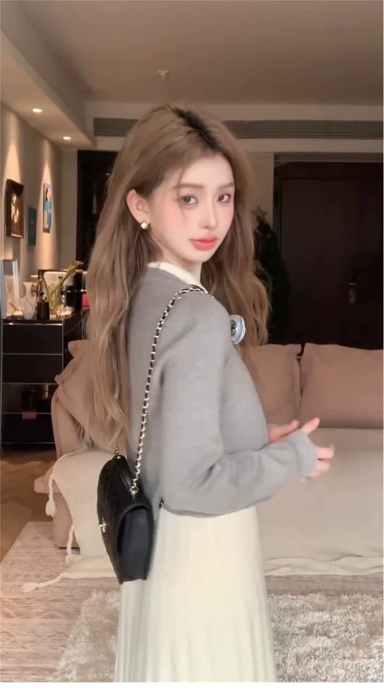 2026 새로운 높음 지혜 센스 miu 부서 인사이드 가져 가라. 니트 드레스 아이들 조기 가을 관대 한 점잖은 롱 스커트 세트 상세 이미지 7