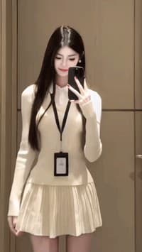 화이트 워터 여성 천 골드 학원 스타일 페이크 레이어드 니트 스웨터 한 마디 반신 스커트 여성 가을 겨울 한 부서 니트 세트 상세 이미지 1