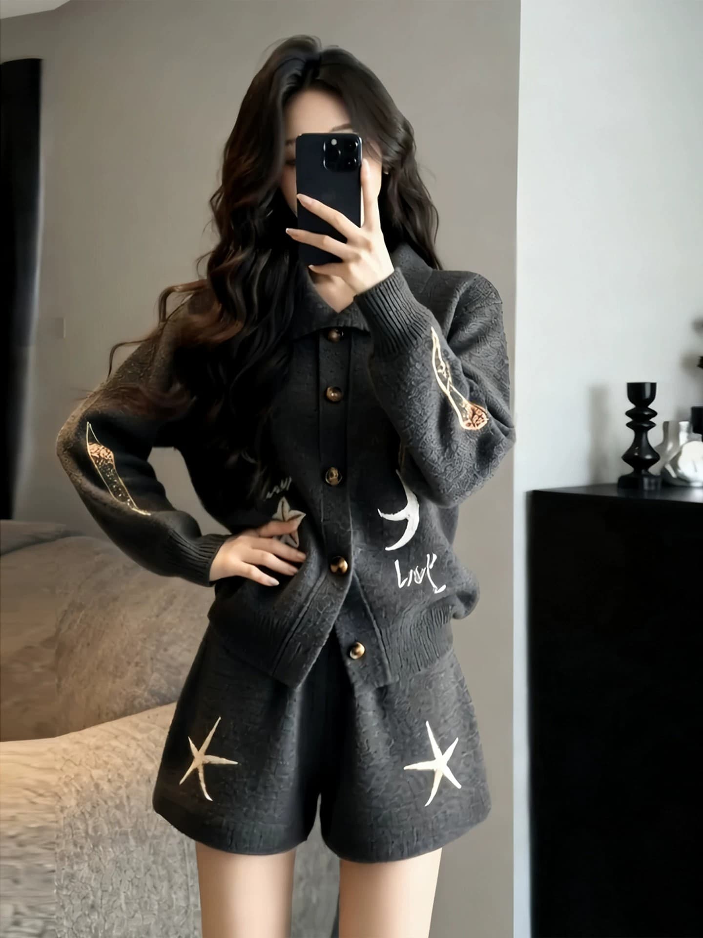 작은 키 착용 가져 가라. 한 바람 chic 회색 니트 스웨터 반바지 세트 여성 가을 겨울철 자이언트 잘 생긴 ~ 중 전체 집합 이미지 2