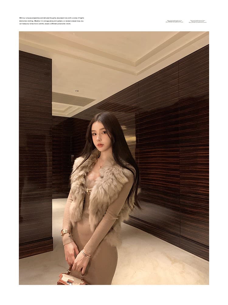 해체주의 페이크 레이어드 행침 목 여성 드레스 겨울 몸매 가꾸기 순수한 욕망 허리 수축 니트 롱 스커트 상세 이미지 1