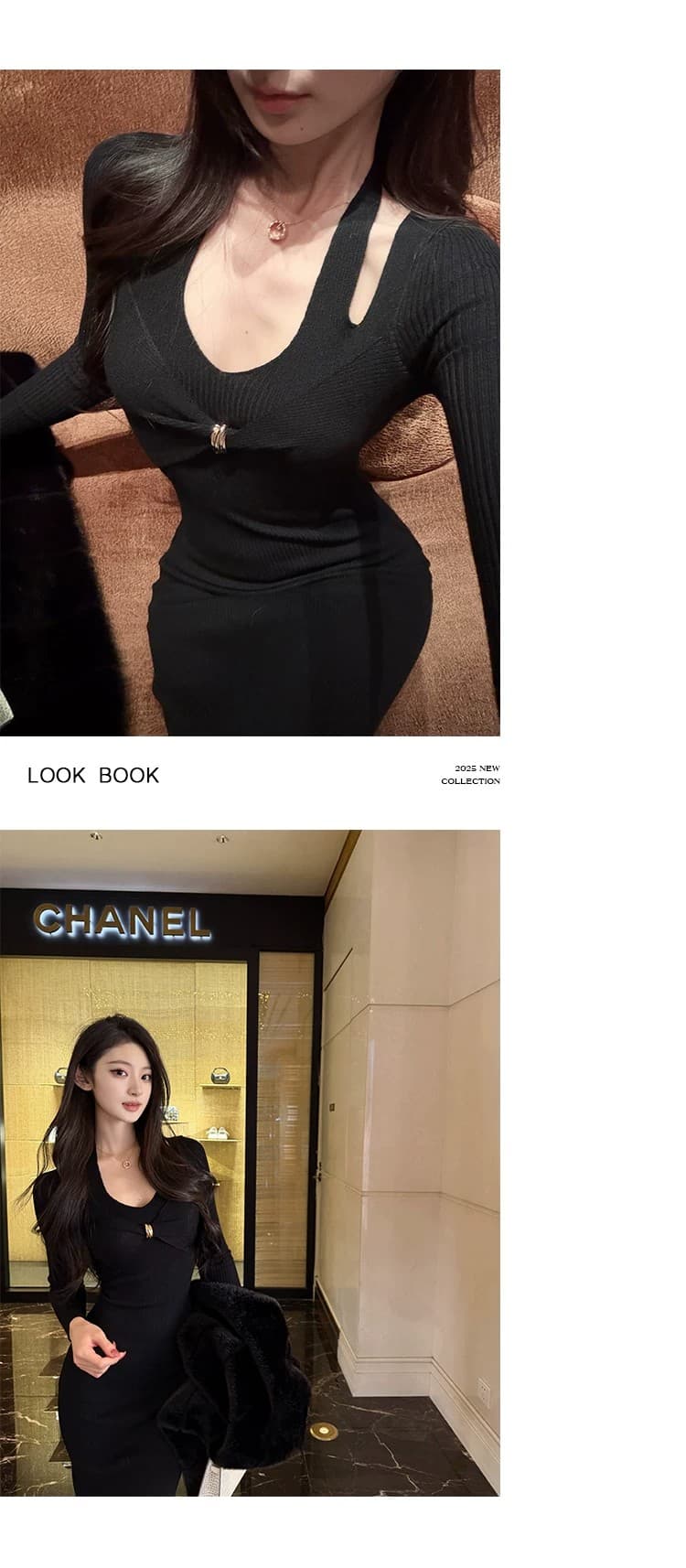 해체주의 페이크 레이어드 행침 목 여성 드레스 겨울 몸매 가꾸기 순수한 욕망 허리 수축 니트 롱 스커트 상세 이미지 12