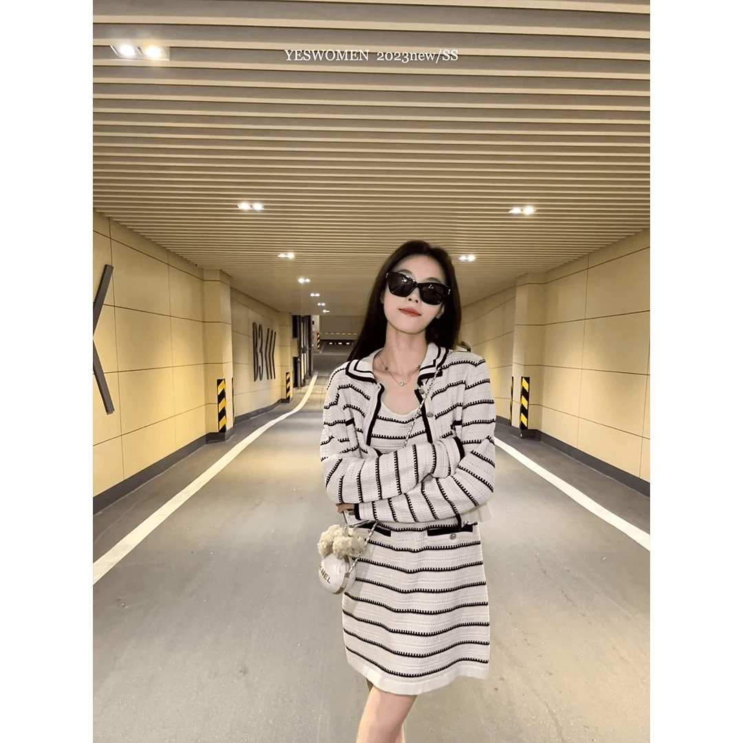 생방송 폭발 yeswomen 바로 그거죠 하트 비트 배색 스트라이프 모직물 맨위 세트