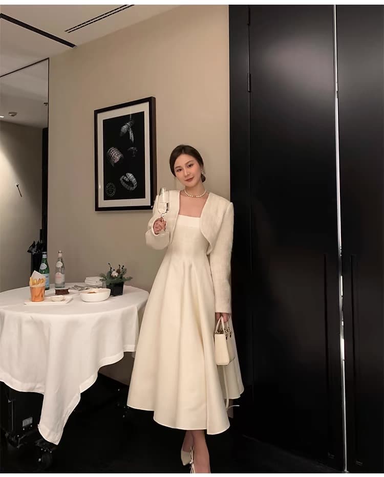 middletone 그는 벤 치마 dio 보여주기 섹션 좋은 모방 실크 털 광택 허리 수축 슬립 드레스 예복 상세 이미지 35