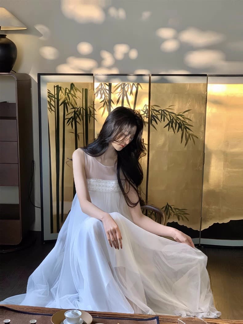 하나부터 순간 얼음 계곡 고급 센스 망사 비즈 박기 화이트 민소매 드레스 or 품격 세트 더블 버전 상세 이미지 41