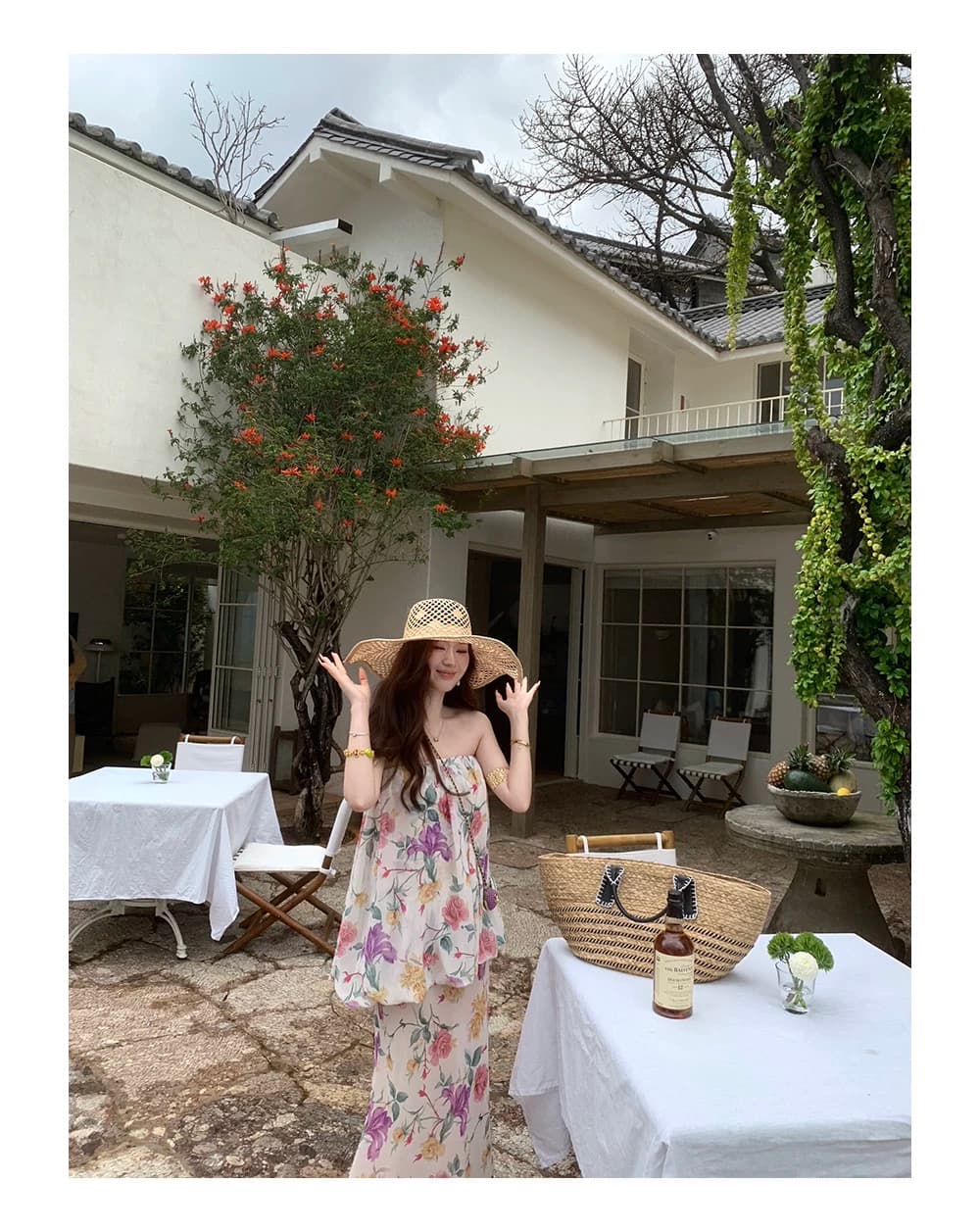 sya 크 사이 작은 웨스트 모네 정원 레트로 꽃무늬 튜브탑 세트 여성 여름 부드러운 인어 꼬리 반 스커트 투피스 세트 상세 이미지 41