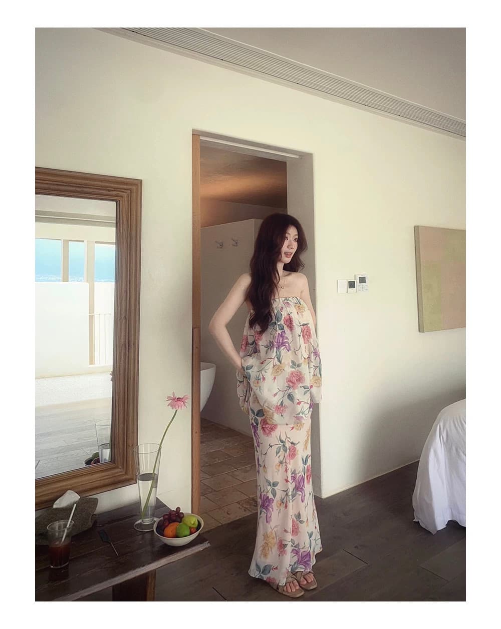 sya 크 사이 작은 웨스트 모네 정원 레트로 꽃무늬 튜브탑 세트 여성 여름 부드러운 인어 꼬리 반 스커트 투피스 세트 상세 이미지 43