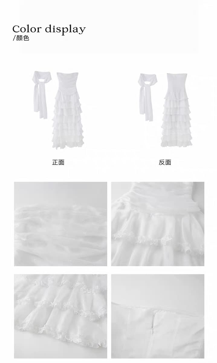 밤나무 코코아 bankelili 중세 공주 무거운 작업 다중 레이어 허리 수축 트임 튜브탑 리본 드레스 상세 이미지 19