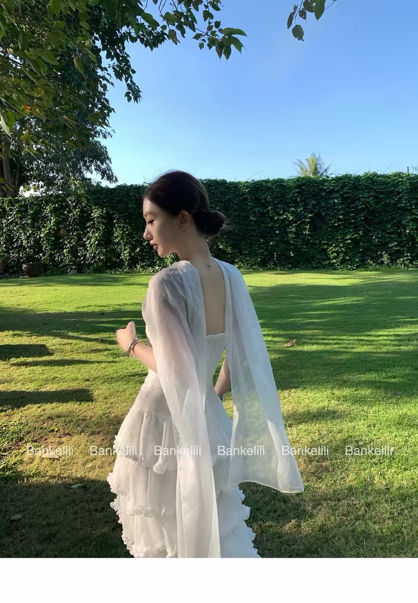밤나무 코코아 bankelili 중세 공주 무거운 작업 다중 레이어 허리 수축 트임 튜브탑 리본 드레스 상세 이미지 28