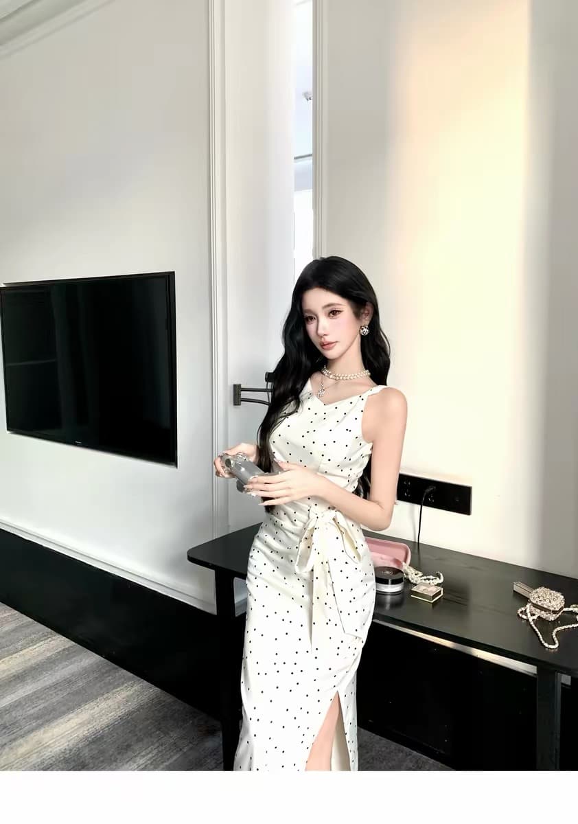 barb chill 부드러운 자매 민소매 슬립 도트 무늬 여성 드레스 여름 허리 수축 프랑스식 롱 스커트 상세 이미지 17