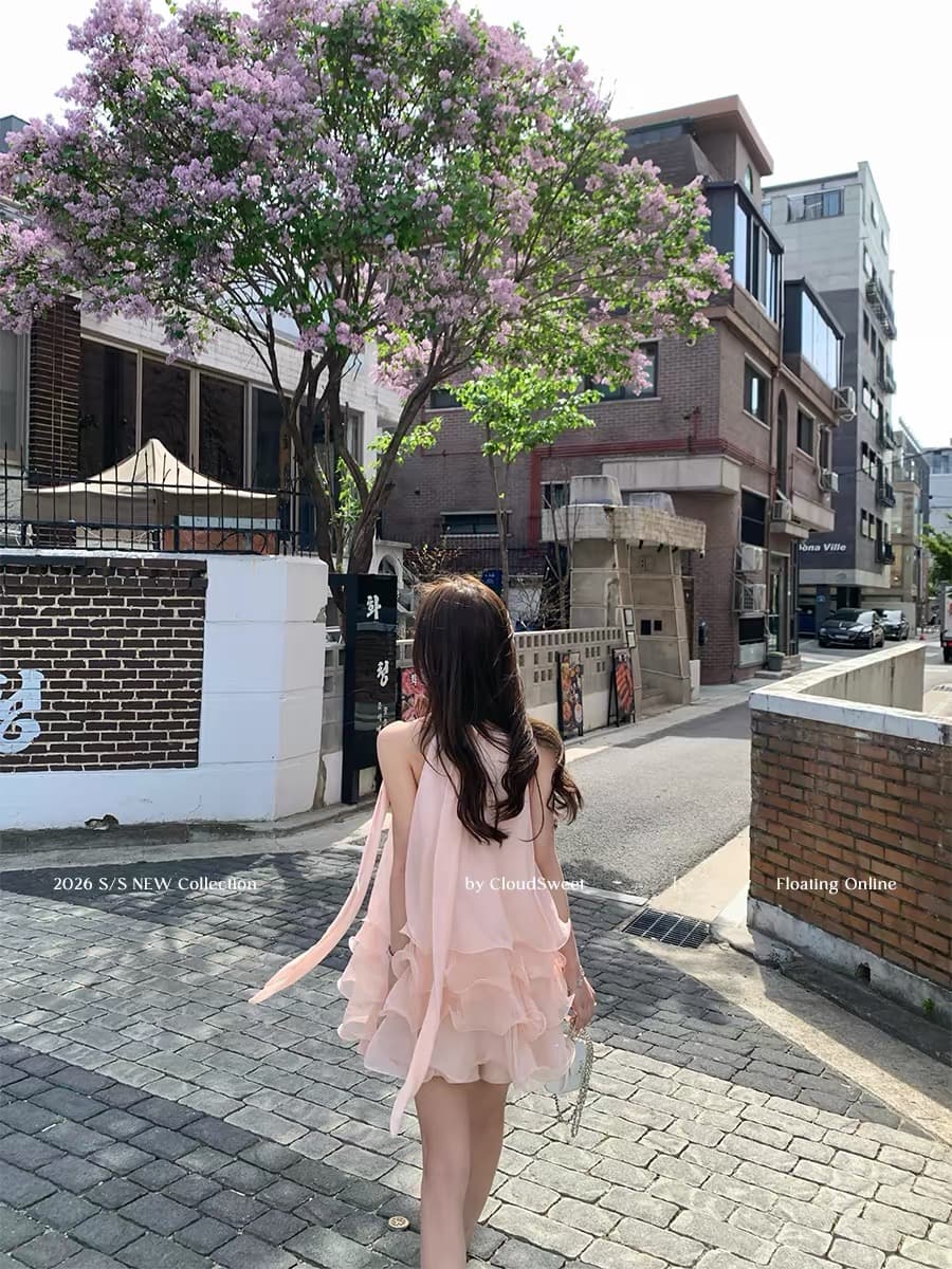cloudsweet 흰 구름 달콤한 릴리 오브 더 밸리 여름 머리말 분위기 센스 핑크색 행침 목 드레스 민소매 쇼트 스타일 케이크 드레스
