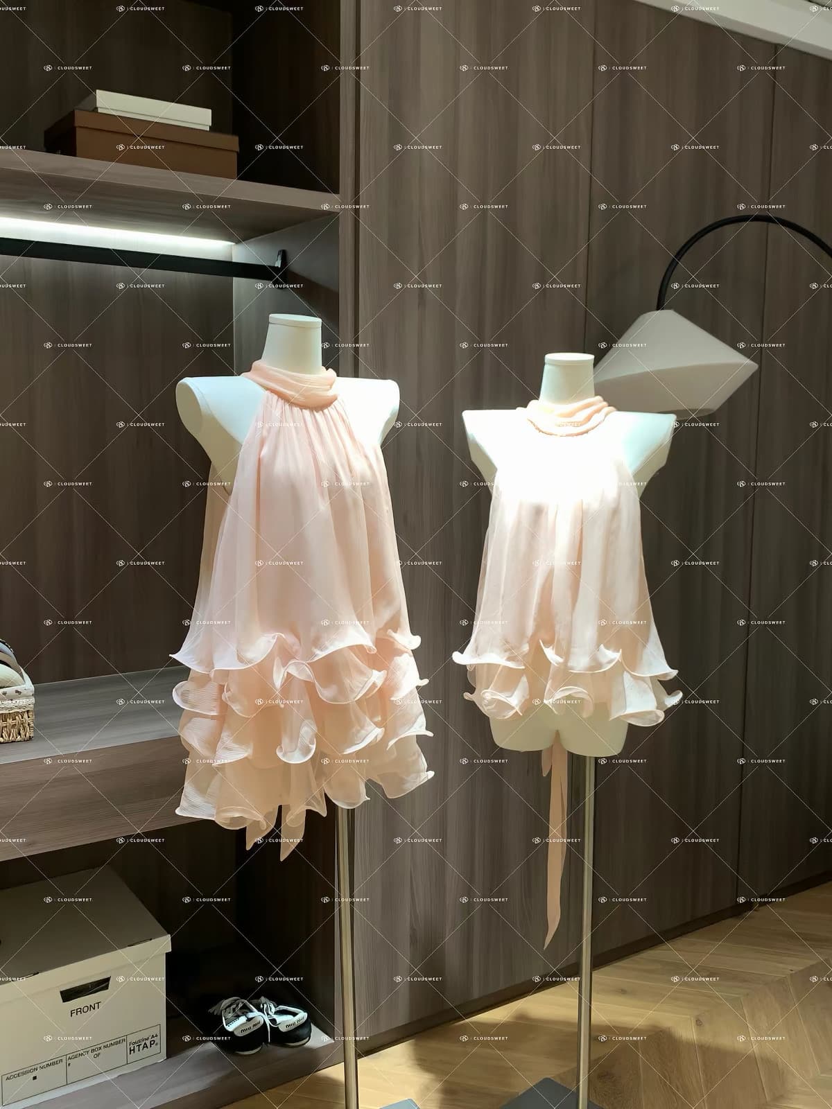 cloudsweet 흰 구름 달콤한 릴리 오브 더 밸리 여름 머리말 분위기 센스 핑크색 행침 목 드레스 민소매 쇼트 스타일 케이크 드레스 상세 이미지 25