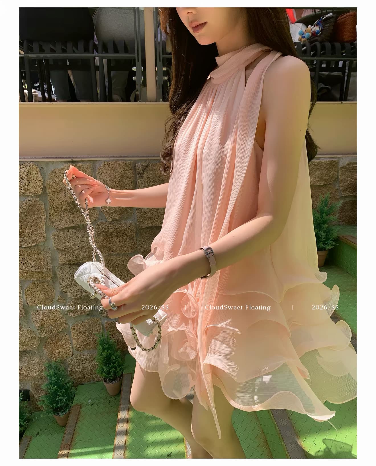 cloudsweet 흰 구름 달콤한 릴리 오브 더 밸리 여름 머리말 분위기 센스 핑크색 행침 목 드레스 민소매 쇼트 스타일 케이크 드레스 상세 이미지 41