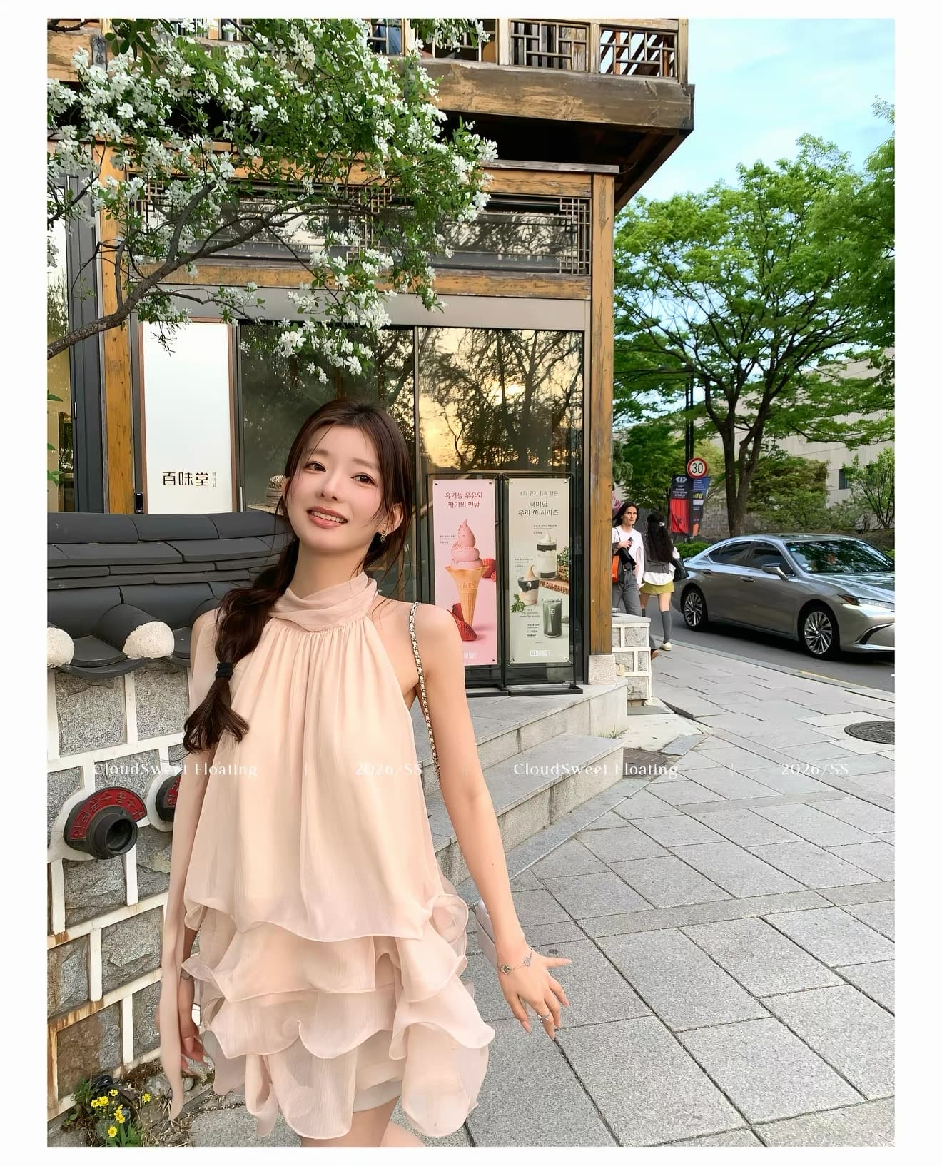 cloudsweet 흰 구름 달콤한 릴리 오브 더 밸리 여름 머리말 분위기 센스 핑크색 행침 목 드레스 민소매 쇼트 스타일 케이크 드레스 상세 이미지 48