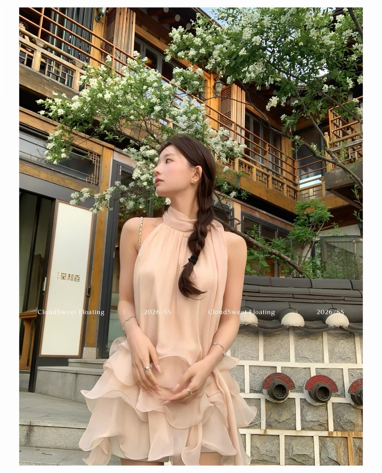 cloudsweet 흰 구름 달콤한 릴리 오브 더 밸리 여름 머리말 분위기 센스 핑크색 행침 목 드레스 민소매 쇼트 스타일 케이크 드레스 상세 이미지 54