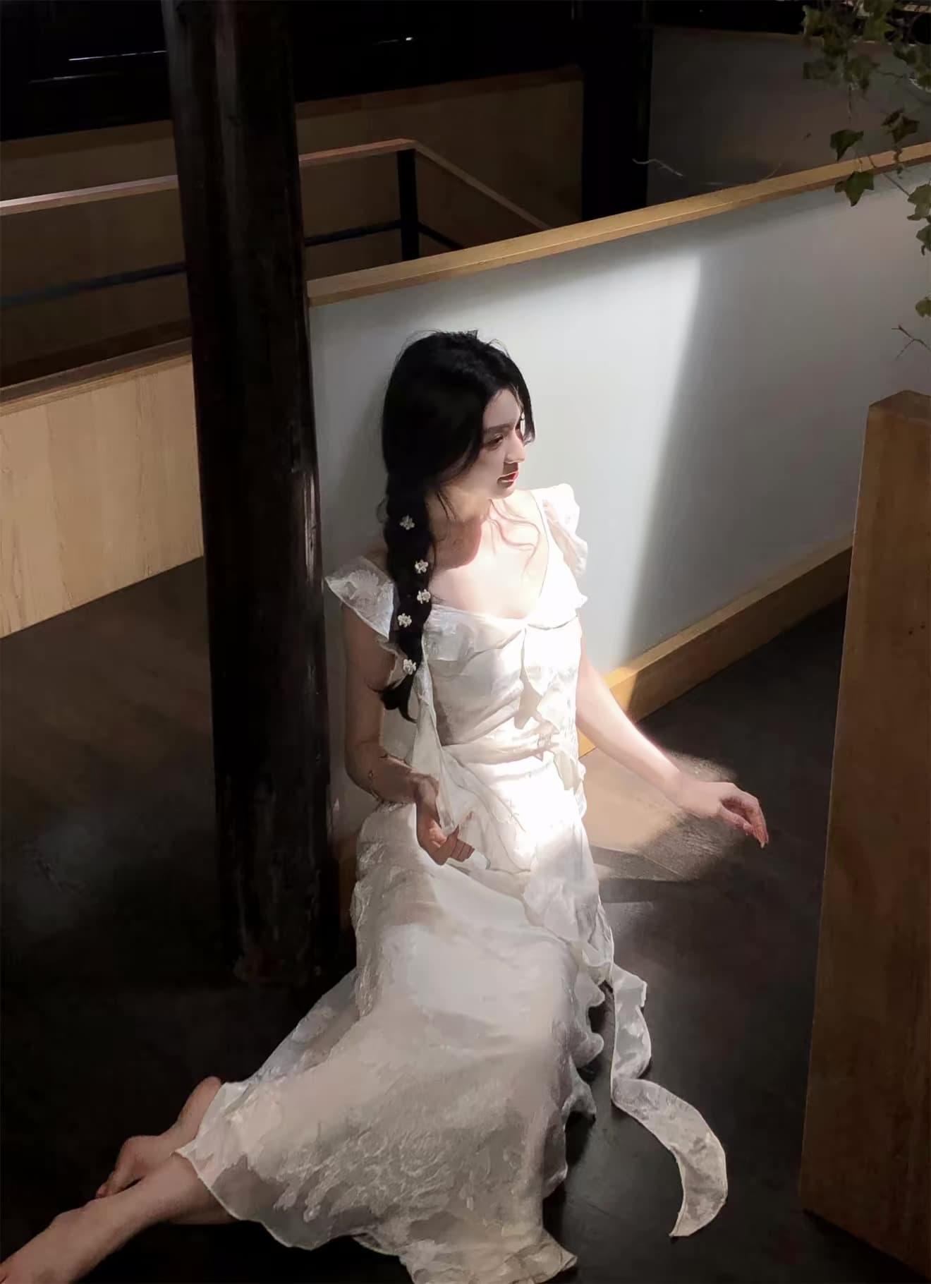 하나부터 순간 여름 깊은 분위기 센스 헤일로 염색 자카드 여성 드레스 프릴 허리 수축 슬림해 보이는 인어 꼬리 롱 스커트 상세 이미지 30