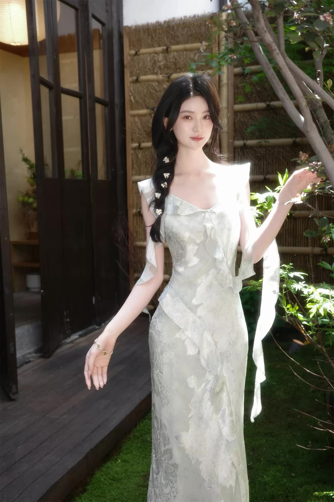 하나부터 순간 여름 깊은 분위기 센스 헤일로 염색 자카드 여성 드레스 프릴 허리 수축 슬림해 보이는 인어 꼬리 롱 스커트 상세 이미지 49