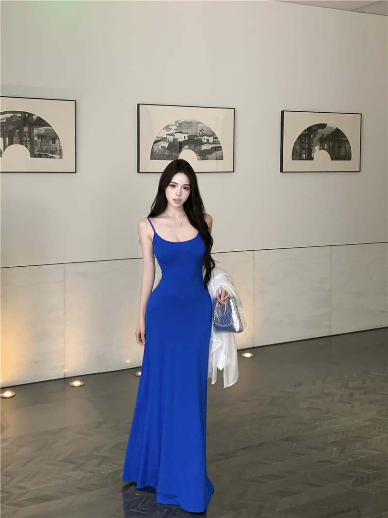 실사 핫걸 바람 bella 카드 자매 타이트 스커트 허리 수축 몸매 가꾸기 파란색 슬립 드레스 주간 실크 자외선 차단 셔츠 상세 이미지 5