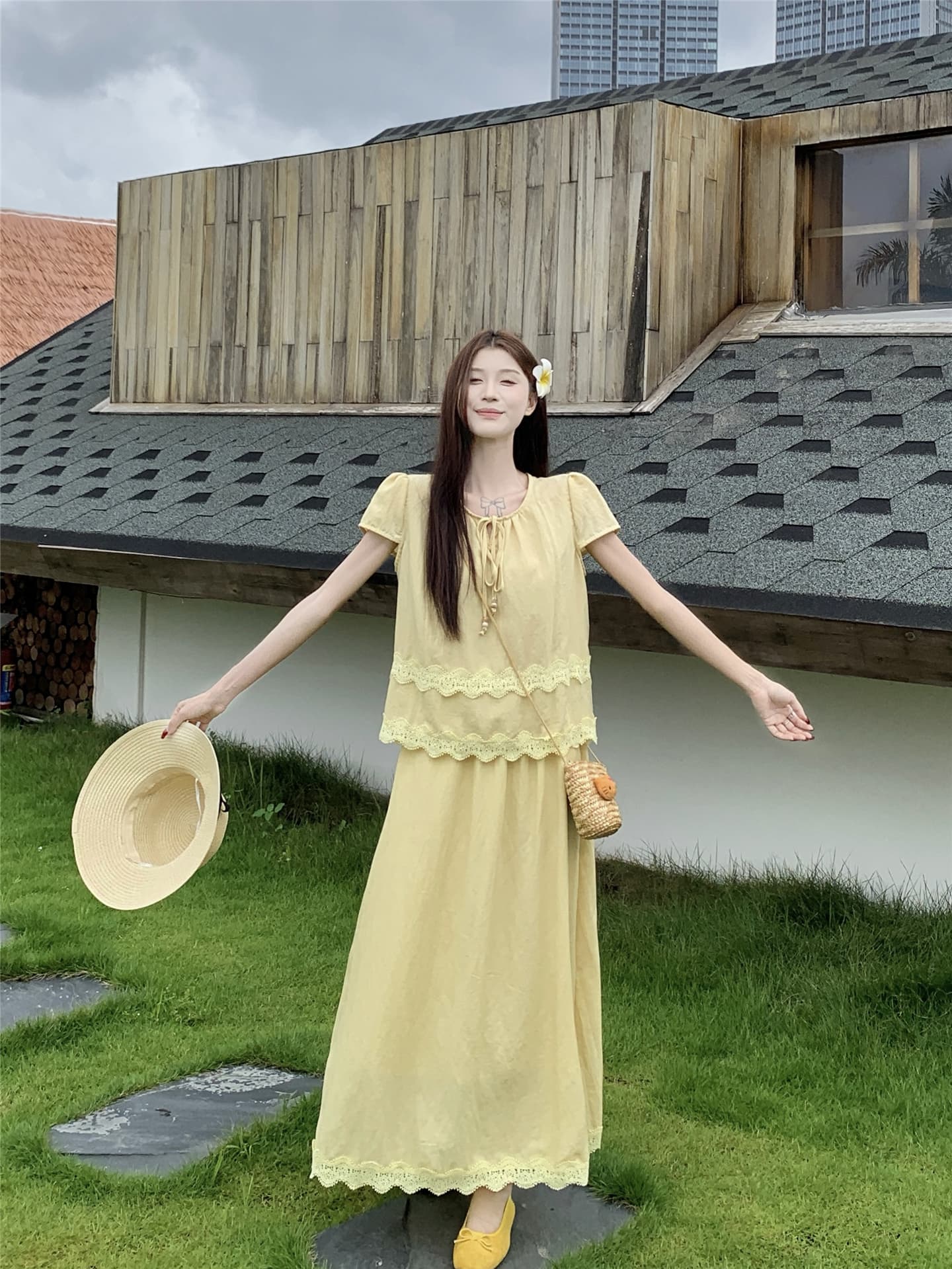 실사 프랑스식 루즈핏 달콤함 레이스 레이스 물결무늬 홀로우 아웃 계단식 품격 작은 대중 세트 이미지 3