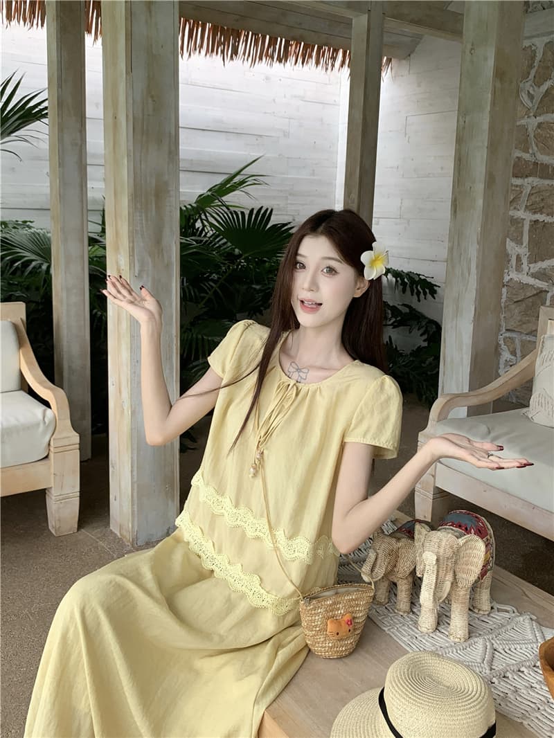 실사 프랑스식 루즈핏 달콤함 레이스 레이스 물결무늬 홀로우 아웃 계단식 품격 작은 대중 세트 상세 이미지 2
