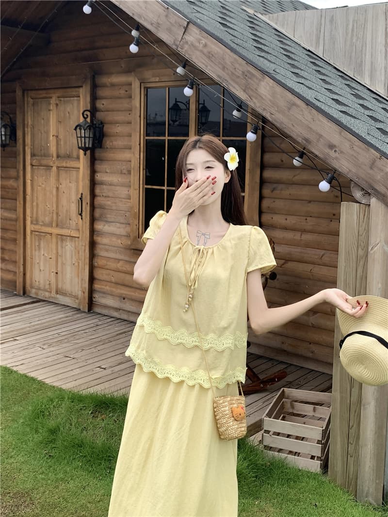 실사 프랑스식 루즈핏 달콤함 레이스 레이스 물결무늬 홀로우 아웃 계단식 품격 작은 대중 세트 상세 이미지 4
