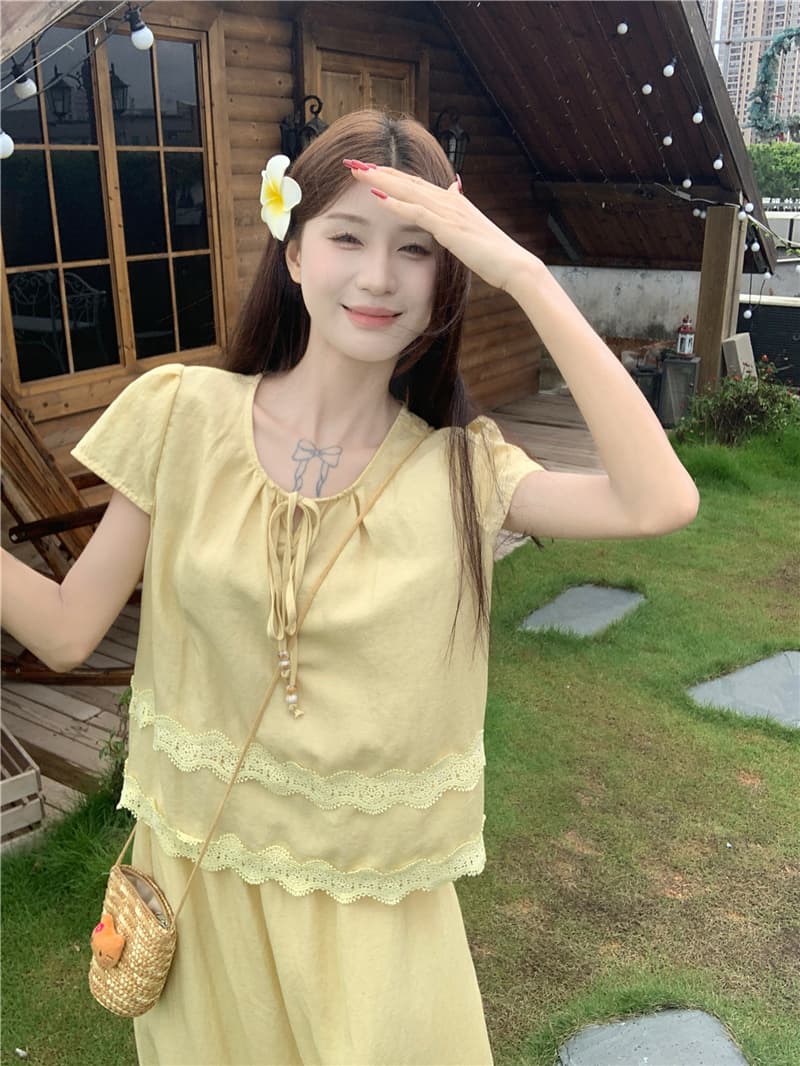 실사 프랑스식 루즈핏 달콤함 레이스 레이스 물결무늬 홀로우 아웃 계단식 품격 작은 대중 세트 상세 이미지 6