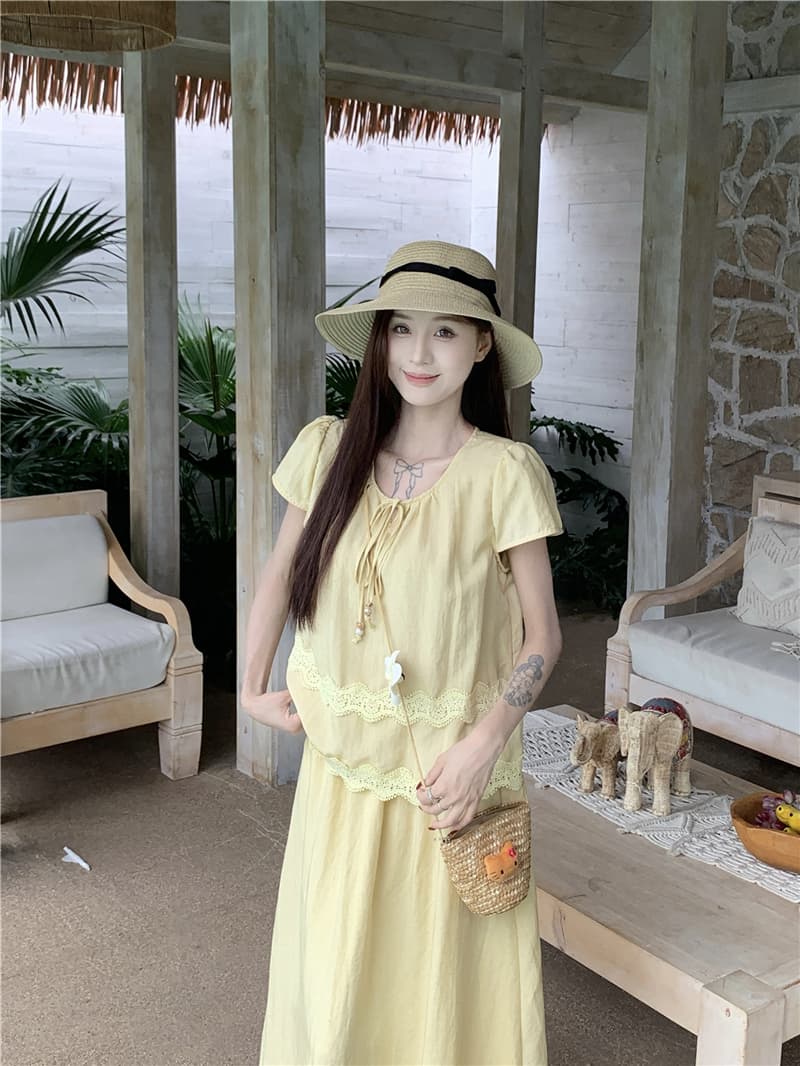 실사 프랑스식 루즈핏 달콤함 레이스 레이스 물결무늬 홀로우 아웃 계단식 품격 작은 대중 세트 상세 이미지 9